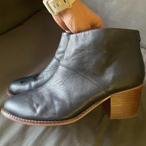 Tom's Black Leather Kelsey Wedge Bootie